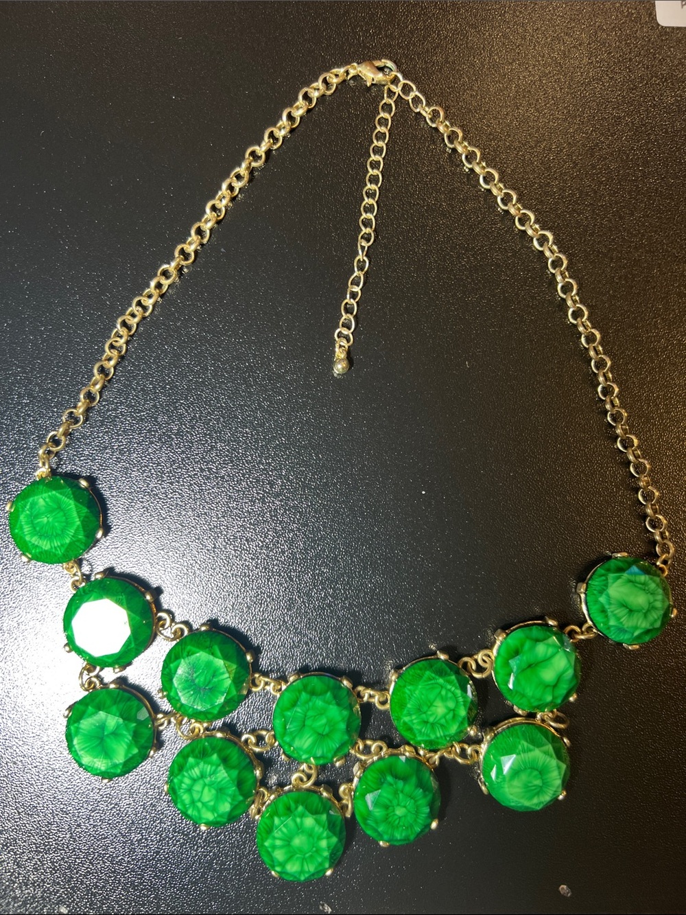 Gold-Tone Necklace with Bright Green Faceted Drops
